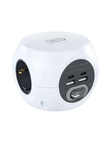 Base de 3 enchufes con interruptor + 4 USB (2 USB A + 2 USB-C) Nanocable 10.37.0001