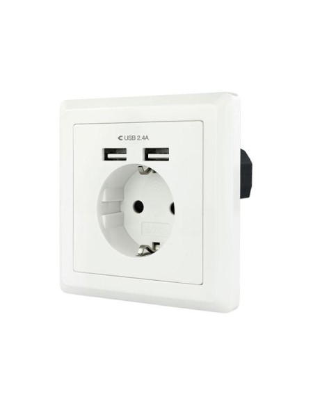 Base de enchufe de pared tipo schuko con 2 tomas USB Max. 2.4A, blanca / C-10.35.0010