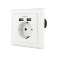 Base de enchufe de pared tipo schuko con 2 tomas USB Max. 2.4A, blanca / C-10.35.0010