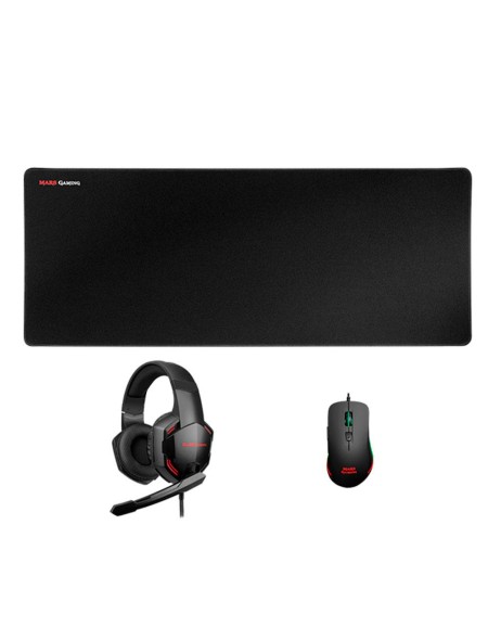 Raton Rgb + Alfombrilla XL + Auriculares 7.1 Mars Gaming MCPPRO / 9800 Dpi / Super Bass 50mm / Negro