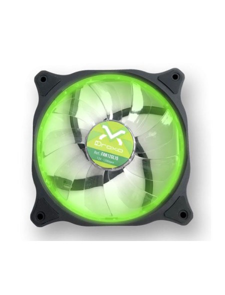 Ventilador caja Gaming Droxio 12x12cm / 15 Leds Verde / Silencioso / 3-4 Pines / 120mm FAN12GL15