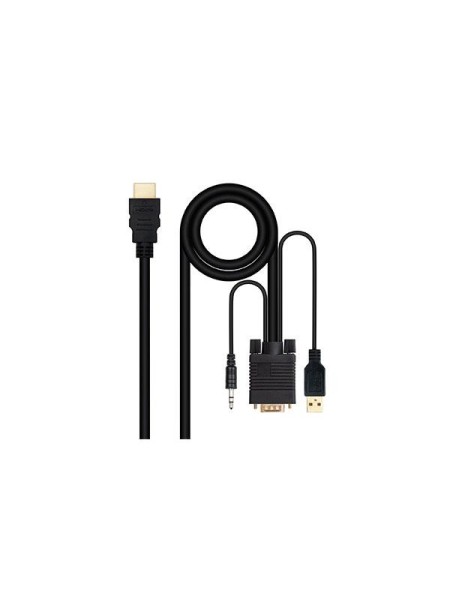 Cable adaptador HDMI a VGA + Audio + USB (Cables 1.8 Metros) Negro / Nanocable 10.15.4350