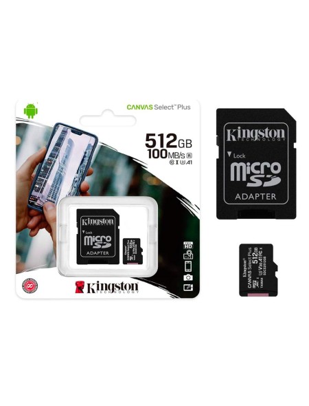 Micro sd xc Kingston Uhs-i 512Gb Canvas Select Plus 100mb/s clase 10  con adaptador SDCS2/512GB