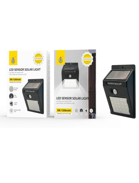 Lampara solar Led 5W NR9363 / 20 luces exteriores / 3-5m / 120º / Negro / 2903632 / One+