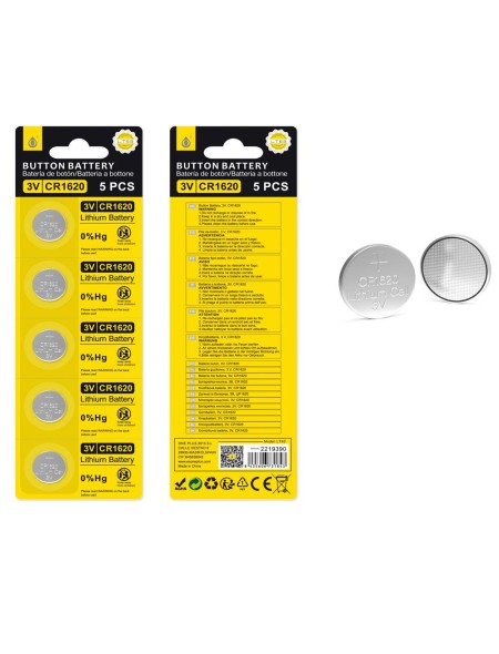 Pila boton litio LT63 CR1620 3v / 5 unids / One + / 2219390