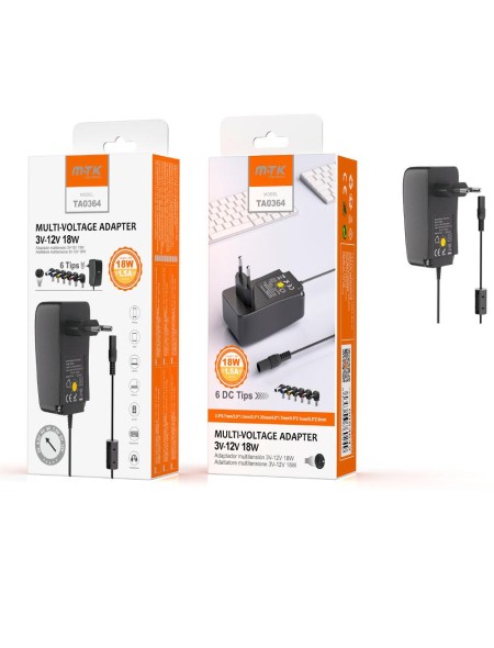 Cargador universal manual 18W / 1.5A / 3v-12v / 6 conectores / 1.2m / TA0364 / Mtk / 0053642