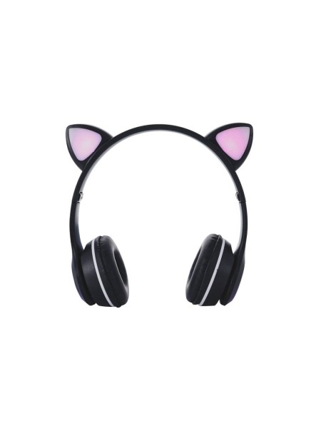 Auriculares Bluetooth Nc3228 Orejas de Gato Negro / 250Mah / MP3 / Fm / MicroSd / Iluminacion Led / One+