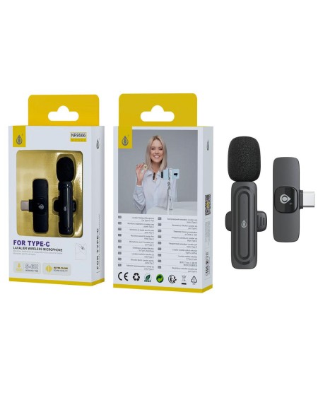 Microfono mini  Bluetooth con clip NR9566 / Type-C / Bateria 60 mAh / Negro / One+ / 2905662
