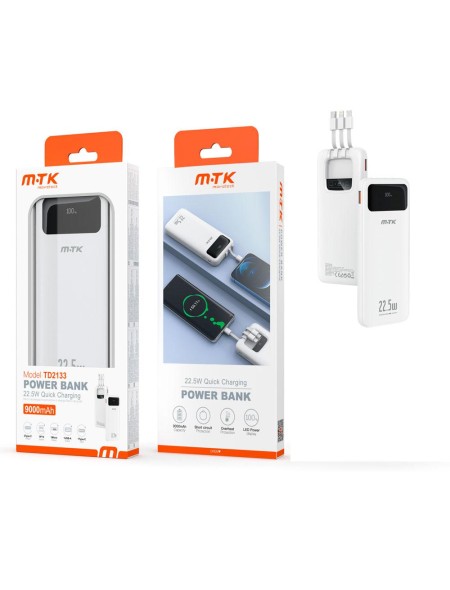 PowerBank TD2133 Type-C / 9000 mah / 2xType-c / MicroUsb / Usb / QC 22.5w / Blanco / MTK 0251331