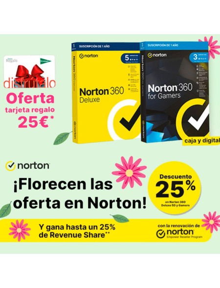 Promoción 25% Descuento Norton 360 Gamers 50Gb / 1 Usuario / 3 Dispositivos / 1 Año / Box