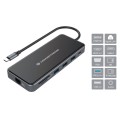 Hub Adaptador Type-C 12 en 1 Conceptronic  / 2x Hdmi / Vga / MicroSD/TF / 3x Usb 3.2 / LAN Gigabit / DONN15G
