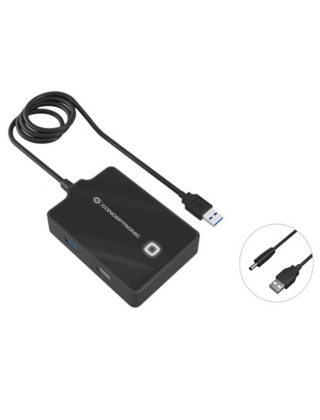 Hub 4 puertos Usb 3.0 Conceptronic HUBBIES10B / Cable 90 cm / Alimentado / Negro