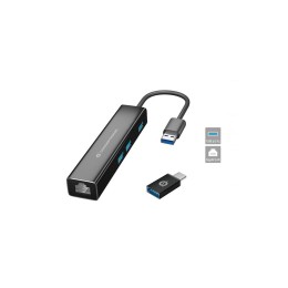 Hub adaptador Type-C a 3x USB 3.0 +  Ethernet Gigabit Rj45 / Adaptador Usb-c / Conceptronic / DONN07BA
