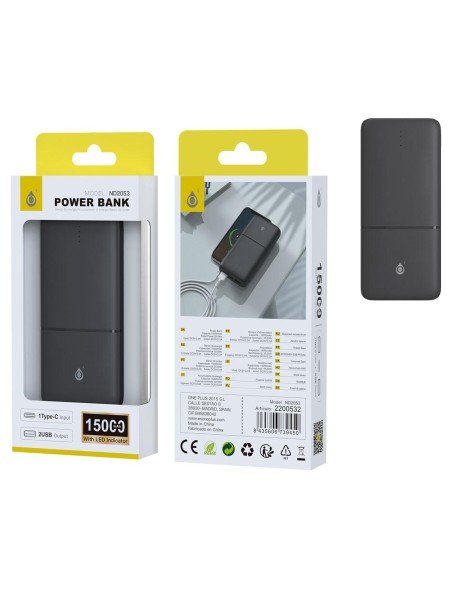 PowerBank Omar ND2053 Type-C / 15000 mah / 1xType-c / 2x Usb / Negro / One+ 2200532