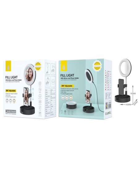 Anillo de Luz led de mesa / Espejo / NR9201 / Negro / Soporte Flexibles Movil / One+