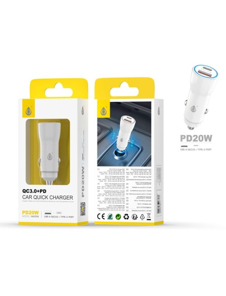 Cargador de coche-mechero Usb QC3.0 + Type-C / 20w / Blanco / NA0256 / One+ / 2002561
