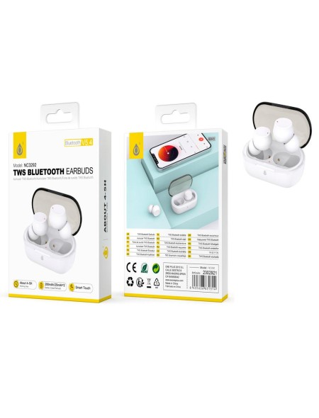 Auriculares estereo Bluetooth 5.4  NC3292 Blanco / Tws / Base recargable 200 mah / 2302921 / One+