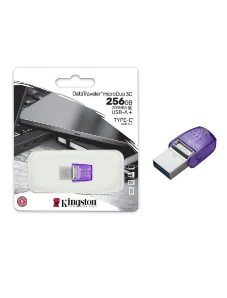 Pendrive Kingston DataTraveler MicroDuo 3C / 256Gb / USB 3.2 - Type-C / Plata / 200Mb/s / DTDUO3CG3/256GB