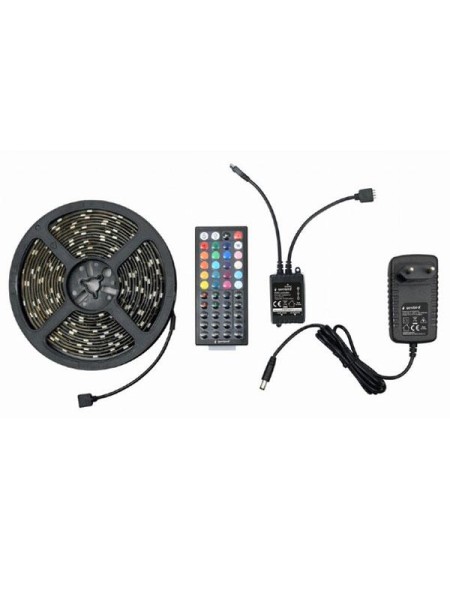 Tira de Luces LED / 5 metros / RGB / Control remoto / Resistencia al agua Ip65 / Incluye alimentador / Gembird / Led-s-rgb500-01