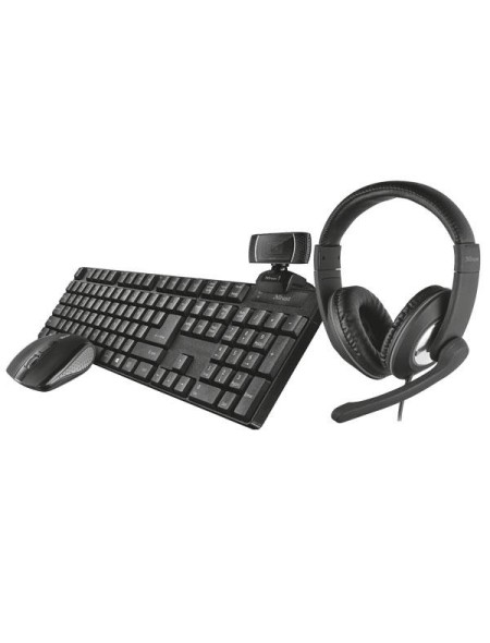 Combo Teclado + Raton inalambrico Trust Qoby + Auriculares Reno + Webcam Trino Hd / 24042