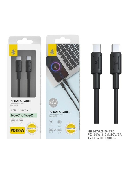 Cable datos Type-C M/M / 20v 3a / 60w / 1.5m / Negro / NB1476 One+