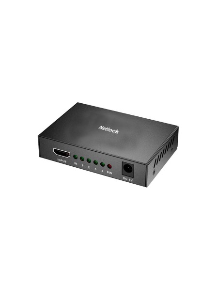 Splitter HDMI 1x4 / 4K 30Hz / Alimentado / Incluye cargador / Netlock / SP-HDMI-4A