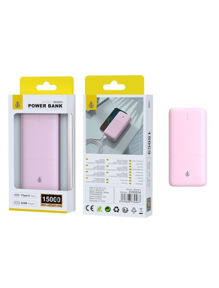 PowerBank Omar ND2053 Type-C / 15000 mah / 1xType-c / 2x Usb / Rosa / One+ 2200534