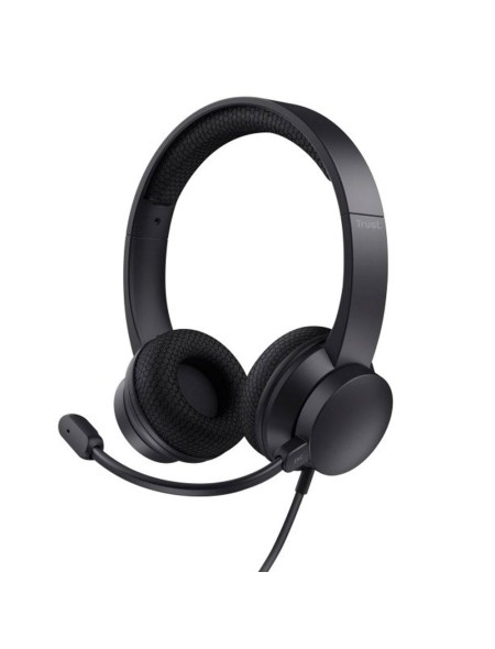 Auriculares Diadema Trust HS-260 / Usb / Cancelacion de ruido / Microfono plegable / Adaptador Type-C / Negro / 25334