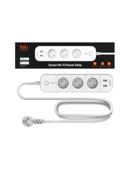 Regleta 3 tomas IP-COM / Proteccion infantil / 2x Puerto de carga USB / Blanca / SP15
