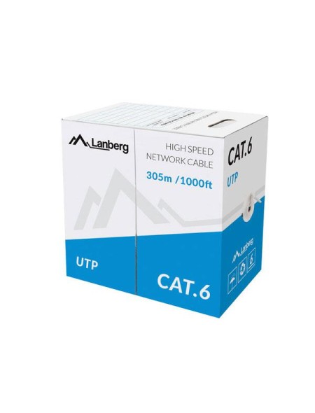 Bobina 305 metros interior Cat.6 UTP Rigido / Gris / Lanberg  LCU6-10CC-0305-S