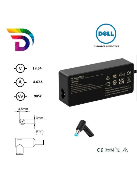 Cargador compatible para portátil DELL 90W 19.5V 4.62A 4.5x3.0 mm Dayma
