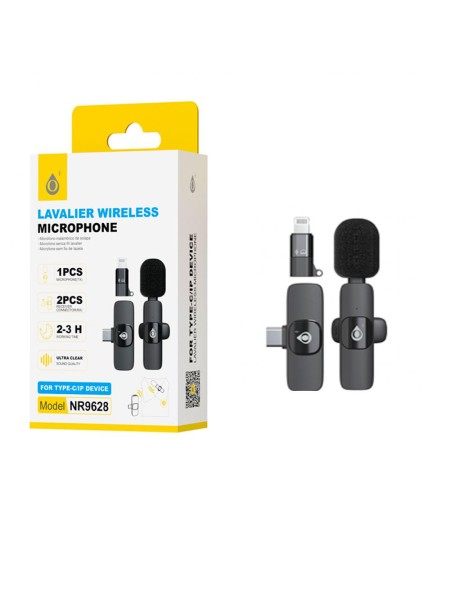 Microfono Mini inalambrico NR9628 / Type-C + Lightning / Bateria 60 mAh / Negro / One+ / 2906282