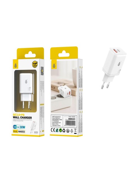 Cargador de red Usb + Type-C / 30W / Blanco / NA0533 / One + / 2005331