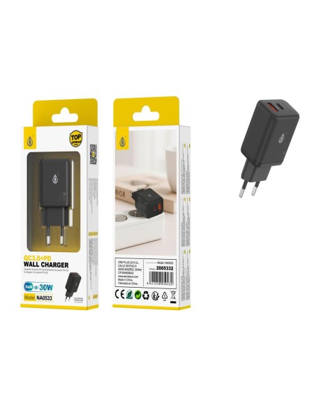Cargador de red Usb + Type-C / 30W / Negro / NA0533 / One + / 2005332