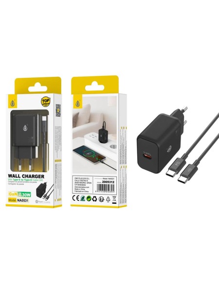 Cargador de red Type-C + Cable Type-C / 30W / Negro / NA0531 / One + / 2005312