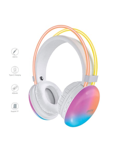 Auriculares diadema Bluetooth 5.4 TC3354 / Mp3 / MicroSD / FM / Iluminacion Led / Blanco / MTK / 0353541