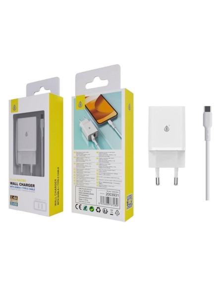 Cargador de red 2x Usb + Cable Type-C / 12W / Blanco / NA0391 / 2003931 / One+