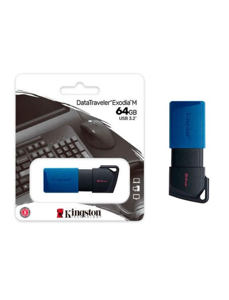 Pendrive Kingston Exodia M 64Gb USB 3.2 Gen.1 / Enganche para Llavero / Azul / DTXM/64GB