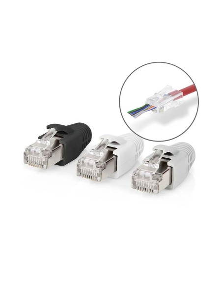 Conector RJ45 8 hilos cat.6A Ftp rigifo/flexible (pack 10 uds) / Pass-Through / Nedis CCBW89380GY