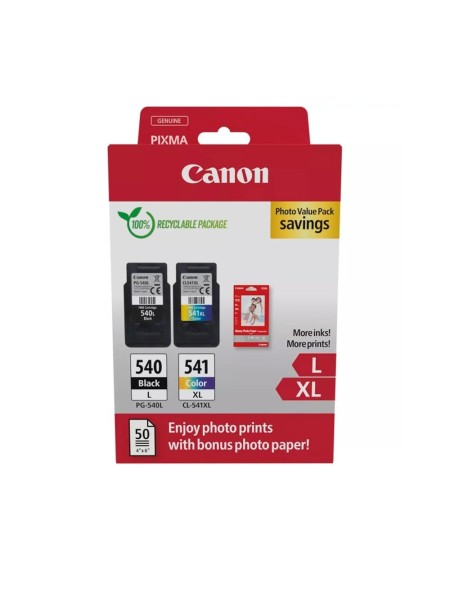 Tinta Original Canon Pack PG540L + CL541XL + 50 Hojas de papel fotografico