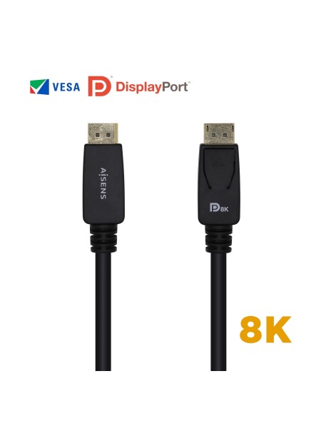 ÷ Aisens - cable displayport certificado v1.4 8k@60hz, dp/m-dp/m, negro, 3.0m