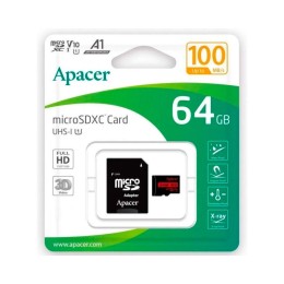 Micro sd hc Apacer uhs-i 64Gb 100mb/s clase 10 / A1 / con adaptador / AP64GMCSX10UB-R