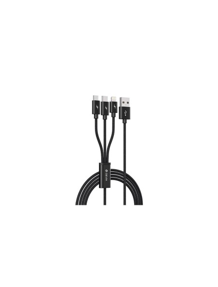 Cable datos DEVIA Gracious 3 en 1 (Micro Usb, Iphone, Type C) / 5V / 3A / 1.2M / Negro / 337086