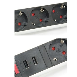 ÷ Regleta equip pop-up para mesa 3 tomas + 2 puertos usb con interruptor aluminio diametro 60mm