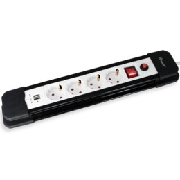 ÷ Regleta alimentacion equip con 4 tomas cable de red de 1.5 metros + 2 puertos usb proteccion sobreca
