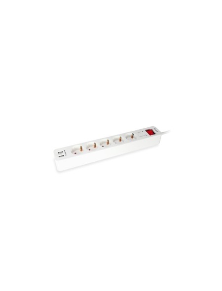 ÷ Regleta alimentacion equip con 5 tomas cable de red de 1.5 metros + 2 puertos usb y boton de apagado