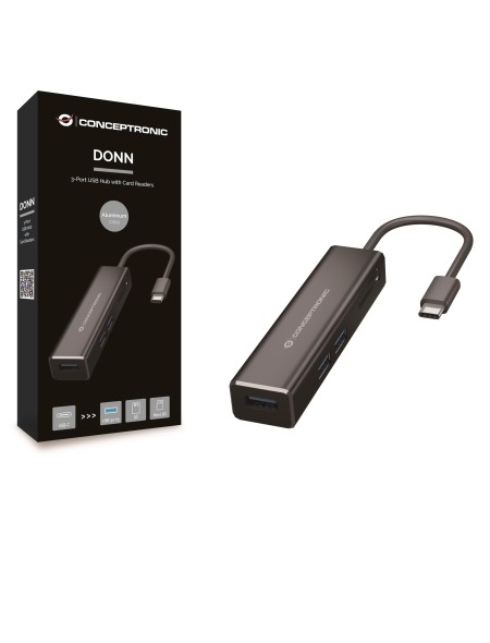 ÷ Hub 3.1 usb-c conceptronic donn08 3 puertos usb 3.0 y lector tarjetas sd / microsd