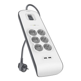÷ Regleta alimentacion belkin bsv604vf2m de protecci?n contra sobretensiones 6 tomas + 2 puertos usb (