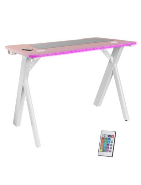 ÷ Mesa mars gaming mgd rgb blanca con tablero rosa chasis acero tablero 100x60cm altura 74cm rgb