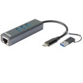 ÷ Hub usb c d-link a 3 puertos usb3.0 + 1 rj-45 incluye adaptador usb type-c/usb type-a